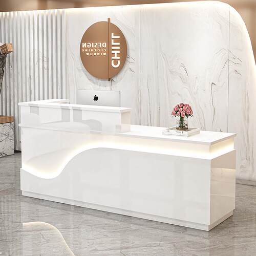 公司前台简约现代美容院接待台服装店收银台转角吧台发光灯带柜台