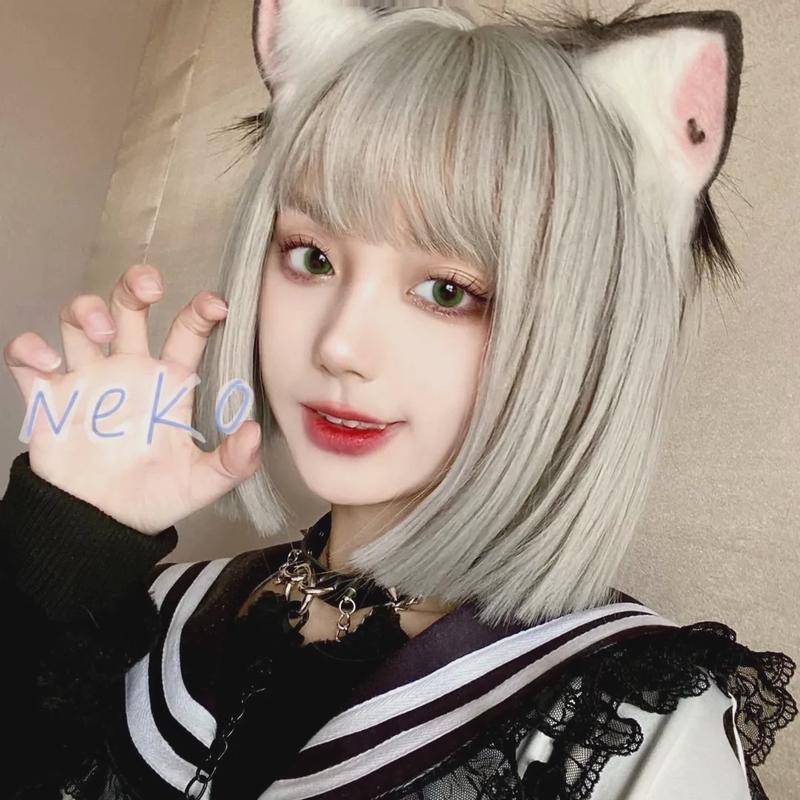 欧烁银灰色假发短发女波波头学生黑色Lolita原宿网红烟灰色奶奶灰