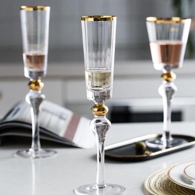 家用手工水晶玻璃红酒杯甜酒杯 金边珠珠香槟杯 仪式感气泡酒杯子