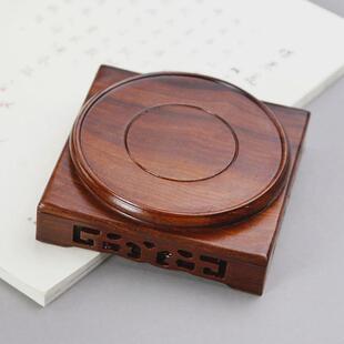 红檀底座实木中式天圆地方摆件底座红木雕刻工艺礼品摆饰花盆花瓶