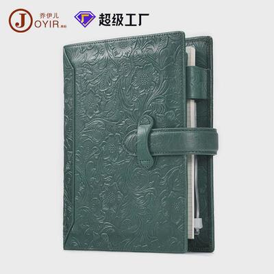 真皮国风压花活页本可拆卸空白内页A5商务记事本复古活页夹笔记本