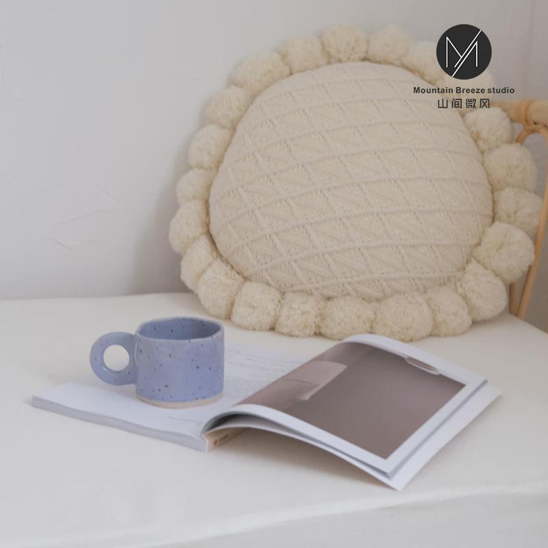 of9d红色绣花棉麻靠枕咖色靠包皮革美式田园靠垫沙发法式抱枕套in