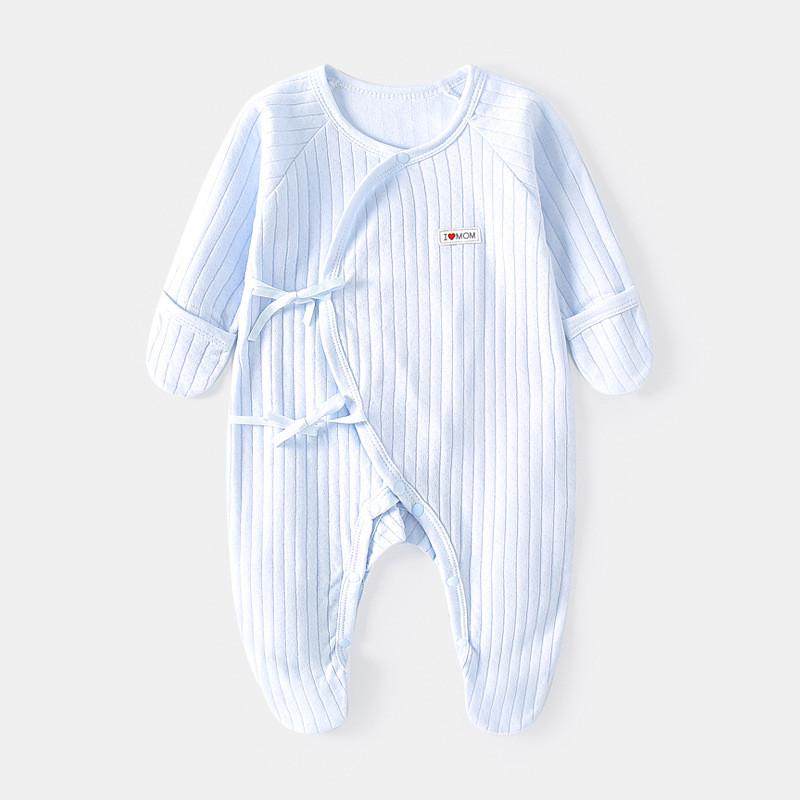 初生婴儿连体衣纯棉春秋护手哈衣包手包脚新生儿衣服满月宝宝睡衣