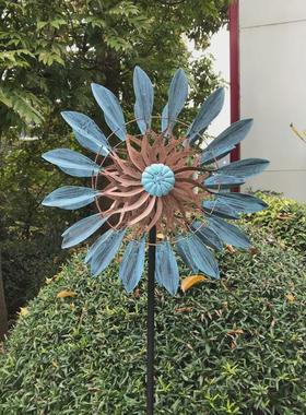 出口落地铁艺风车花园装饰迎风转360度双面旋转户外风车摆件批发