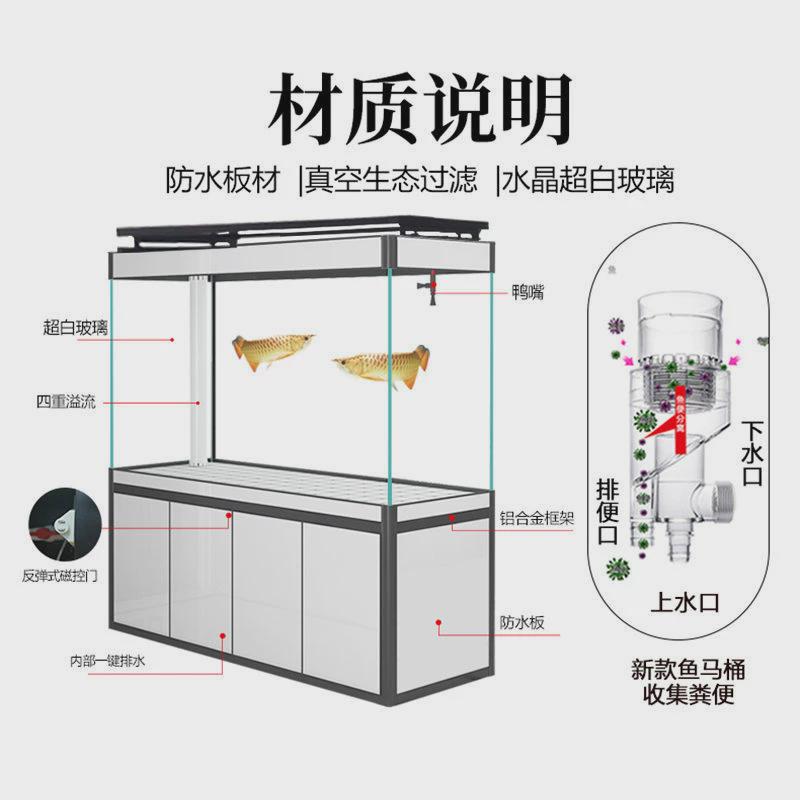 hp超白玻璃龙鱼缸客厅底滤鱼缸家用大中型底柜屏风金鱼水族