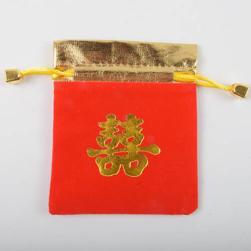 现货红色绒布烫金福字袋抽绳袋喜庆物件收纳袋绒布礼品袋收纳金口