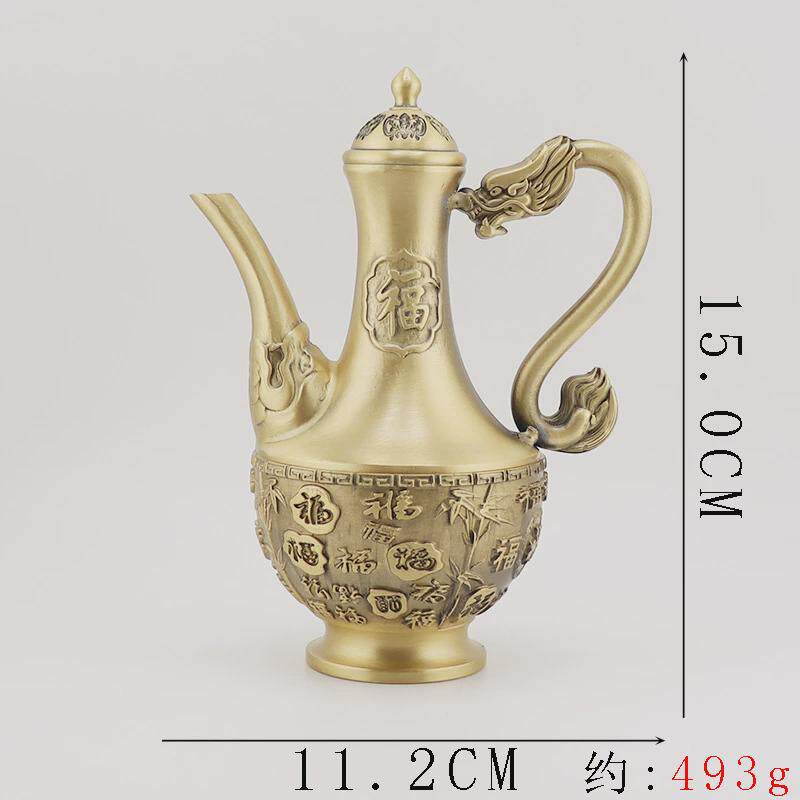 黄铜百福竹子酒壶摆件工艺品宴会婚庆家居办工作摆件铜器