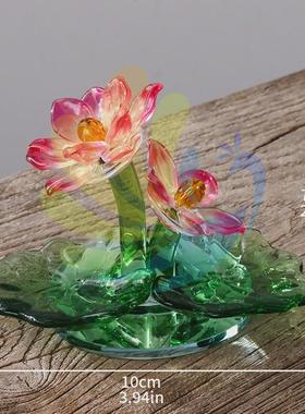 水晶荷花摆件带莲座简约现代风水晶客厅居家荷花装饰品水晶工艺品
