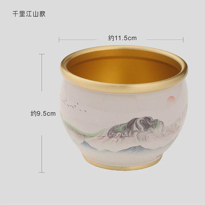 彩绘聚宝盆黄铜油彩百福缸米缸办公室居家创意工艺品聚财摆件礼品