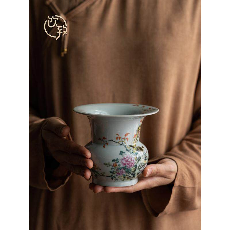 2u8k中式釉上粉彩大号茶洗陶瓷茶道盂杯洗建水水复古零配件茶渣斗