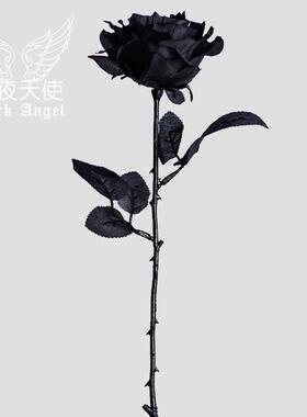 哥特黑玫瑰花拍摄道具白黑色假干花束仿真拍照不良jk手持扇子枯萎