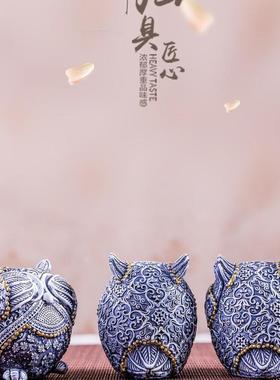 热销厂家直销zakka杂迷你动物陶瓷摆设萌萌哒复古搁板猫头鹰家居