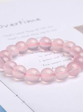 天然甜美粉水晶手链女单圈粉色水晶手串招桃花手链男芙蓉石粉晶