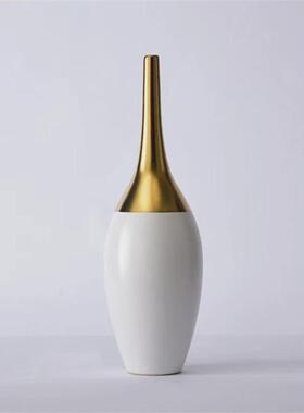 ins北欧陶瓷花瓶摆件电镀尖口艺术样板房撞色轻奢创意家居装饰品