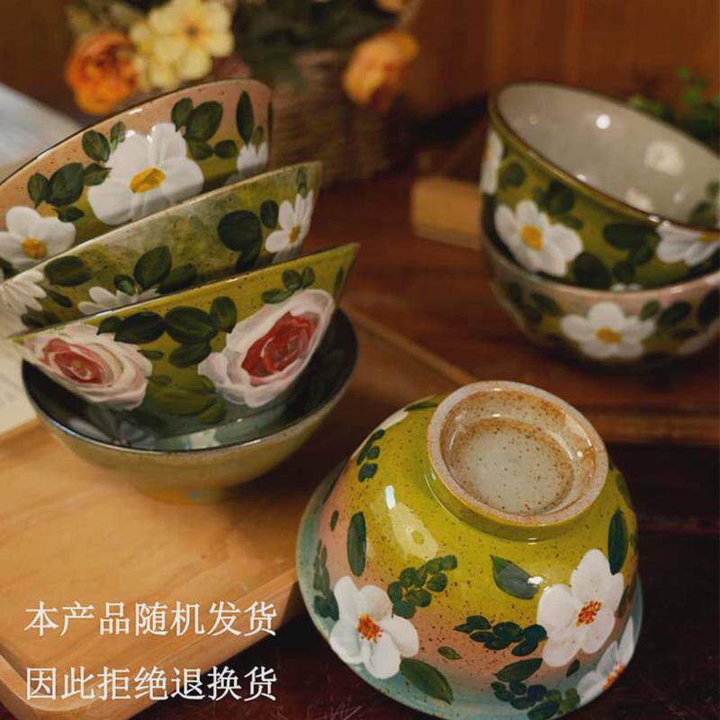 下清晰餐具碗手工手绘高温高颜值精致釉小彩家用墨绿色陶瓷饭碗