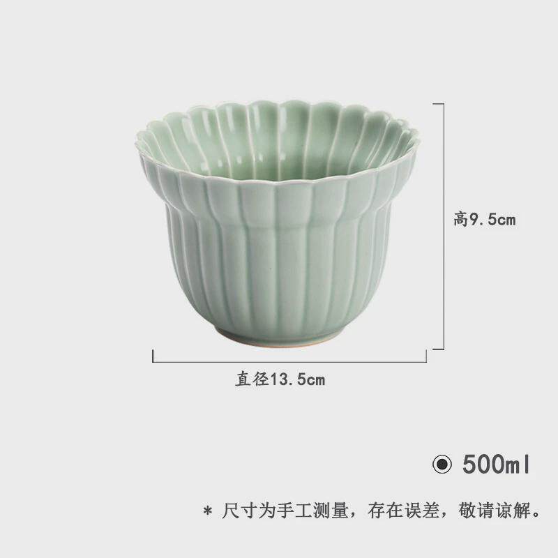 墨汝豆青己釉筋纹菊瓣建水茶道配件仿宋菊口水盂茶席收纳废水缸