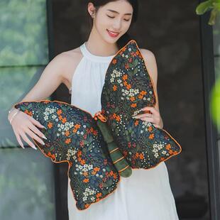 新中式蝴蝶抱枕法式轻奢靠垫客厅沙发中古风重工刺绣花朵靠枕