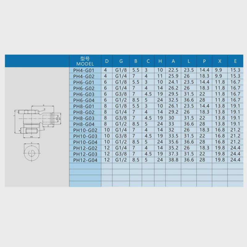 插接气管接头ph4/6/8/10-g01/02/03/04外六角弯通快速快气动头
