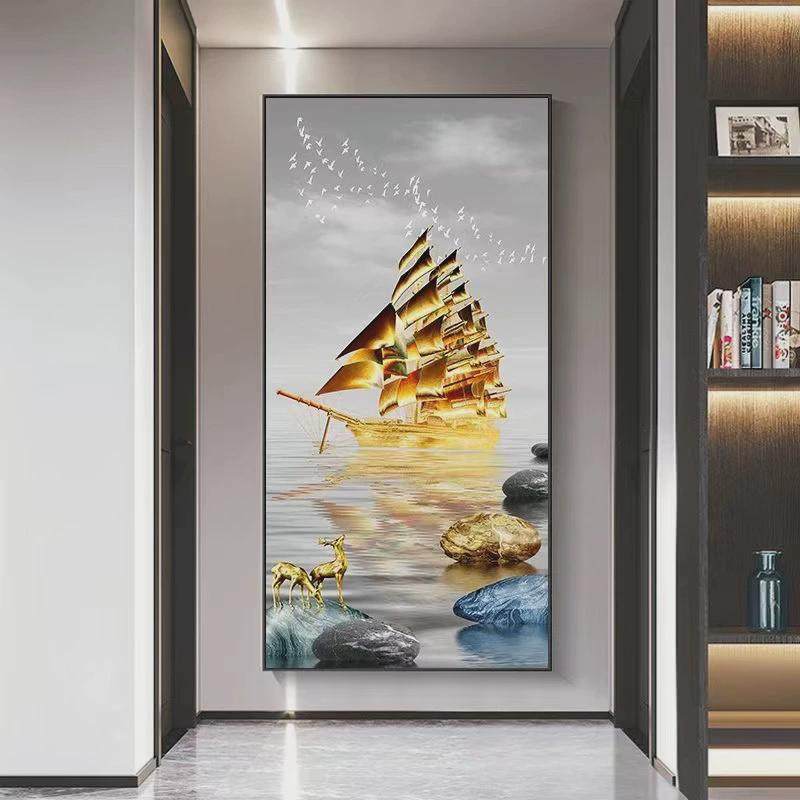 简约玄关装饰画沙发背景挂画轻奢走廊过道壁画客厅水晶带框风景画