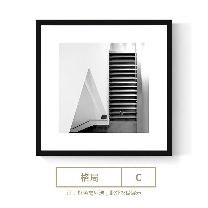 格局工业风客厅装饰画黑白摄影建筑背景墙壁画照片墙办公室挂画图片