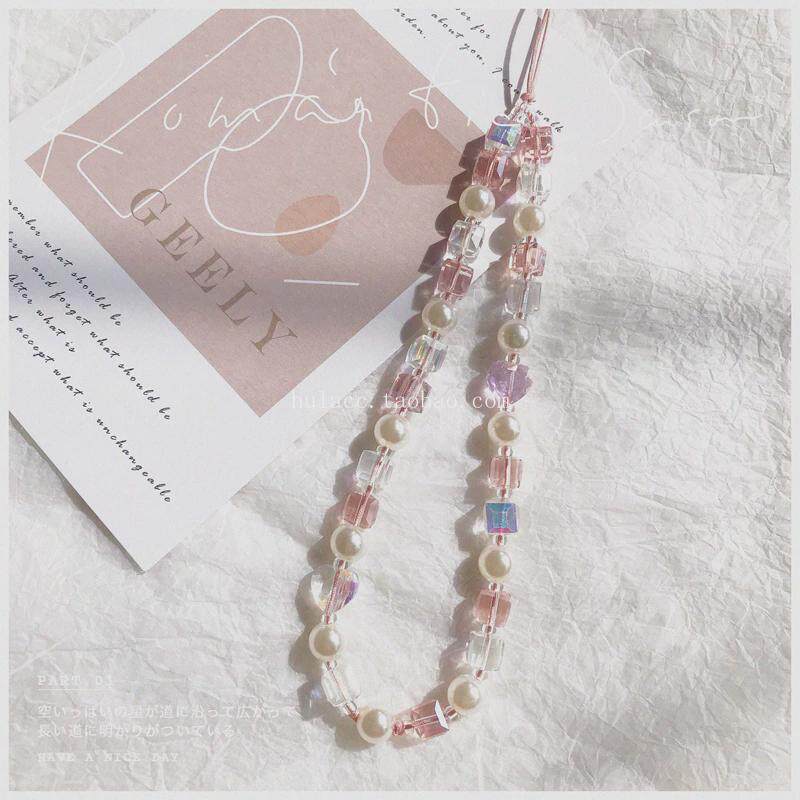 日韩ins可爱爱心水钻挂绳手机链手工串珠手腕绳短款手链挂件饰品