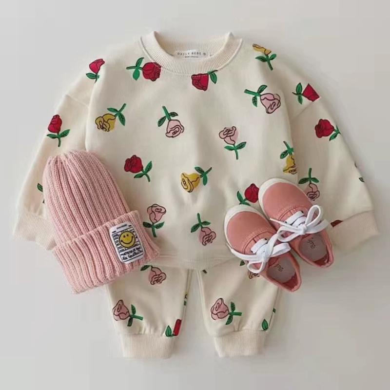 韩版童装秋款婴幼童装玫瑰花朵气球洋气休闲套装卫衣两件套潮