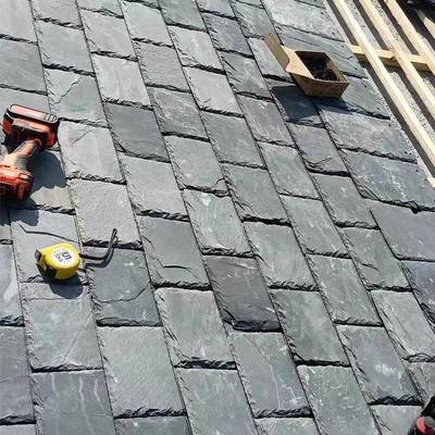 青石板瓦片别墅建筑鱼鳞瓦板隔热石板仿古屋顶防水黑色片石瓦板岩
