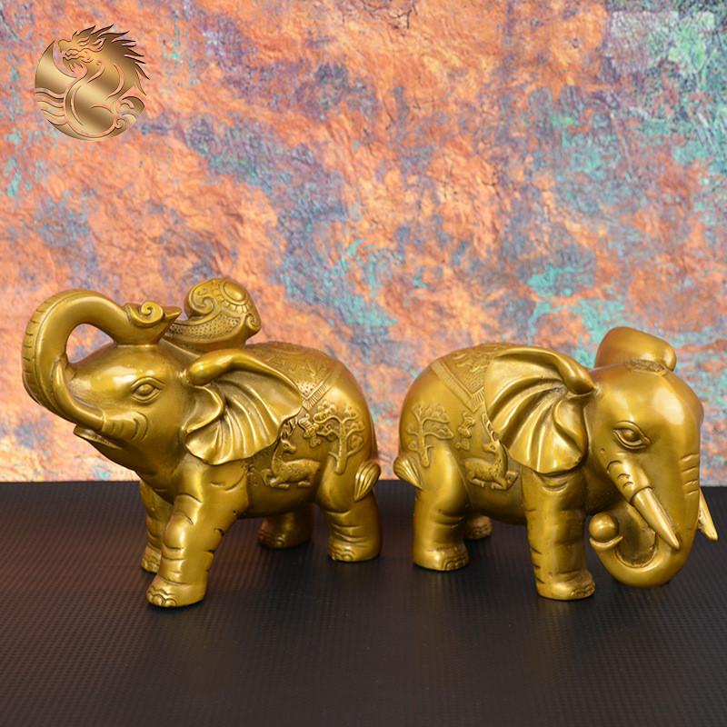 宏达全铜器小号财运大象吉祥如意吸水象装饰品黄铜摆件
