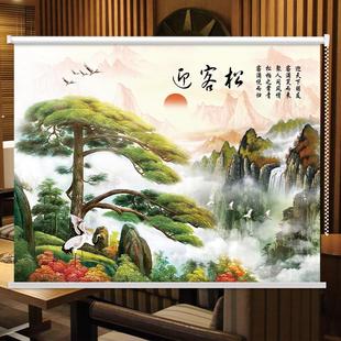 做办公室卷帘老板书房客厅中式 86M0定 山水画图案窗帘遮光防水手