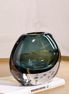 北欧轻奢琥珀色器水晶玻璃花瓶透明水培插花蓝色家居玄关客厅摆件