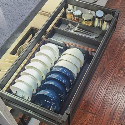 厨房浅柜体拉篮分体式集成灶深度285/350碗碟工具抽拉篮定制阻尼