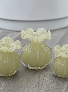 复古奶油黄花瓣台面手工玻璃桌面插花精美花器花瓶居家摆件