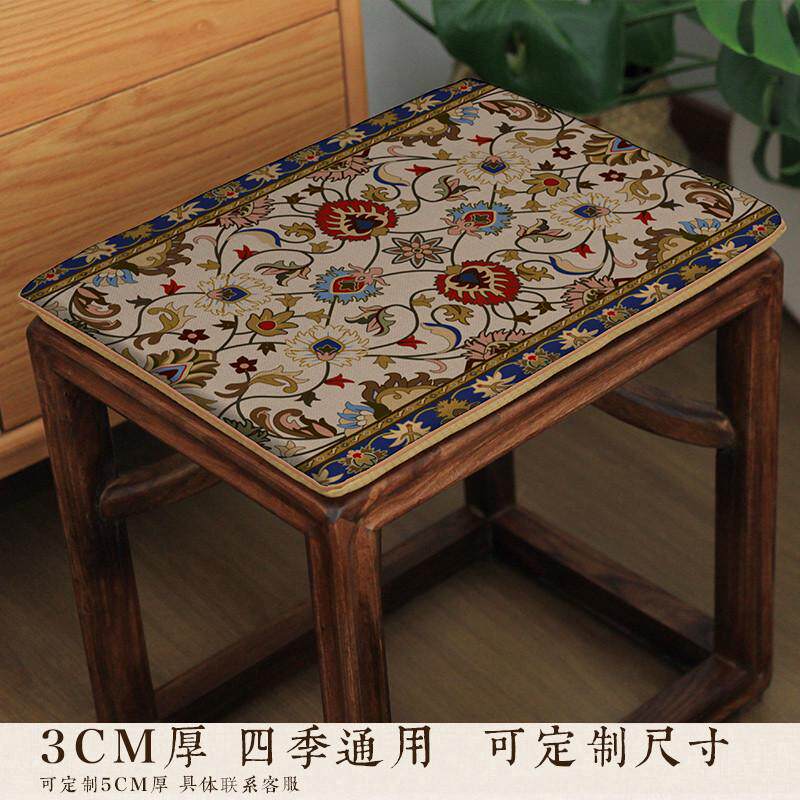 中式茶方形椅垫椅子餐椅鼓凳坐垫长条凳方凳仿古椅麻印花海绵垫子
