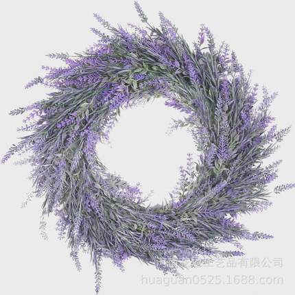 亚马逊爆款仿真薰衣草花环婚庆家居装饰品墙挂门挂件厂家批发