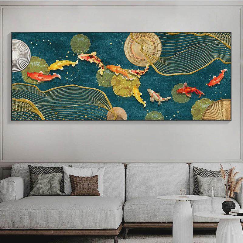 新中式客厅装饰画山水画水墨风景壁画横版整幅大尺寸茶室背景挂画