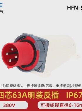 ip67防水爆器具反插头63a125a航空工业孔座连接器明装头3芯4线5暗