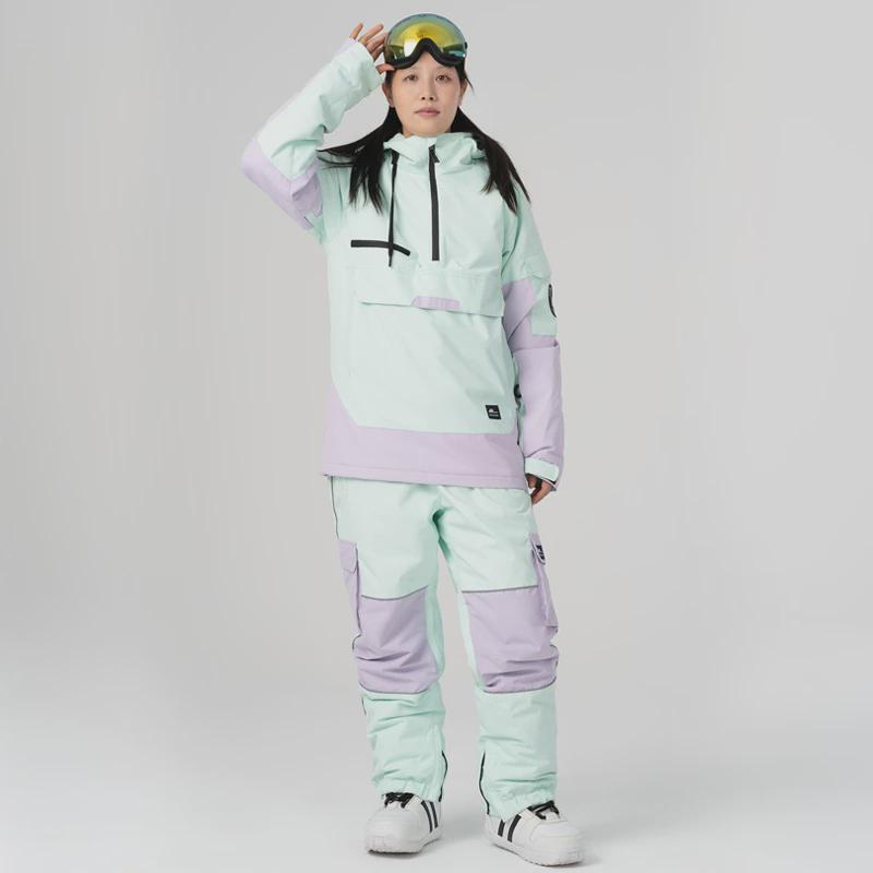 新款撞色滑雪服套装防风束腿保暖透气滑雪帽衫防水滑雪裤男女一件