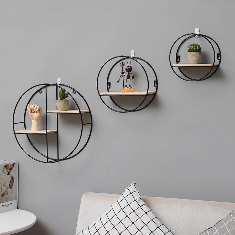 创意圆形铁艺免打孔置物架北欧ins女生房间装饰品墙上摆件墙壁架
