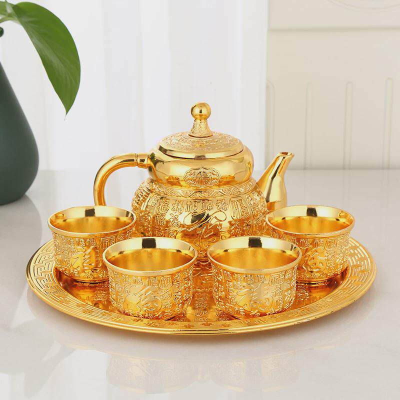 高档金色百福小套整套茶几功夫泡茶杯茶壶茶具套装家用装送礼礼品