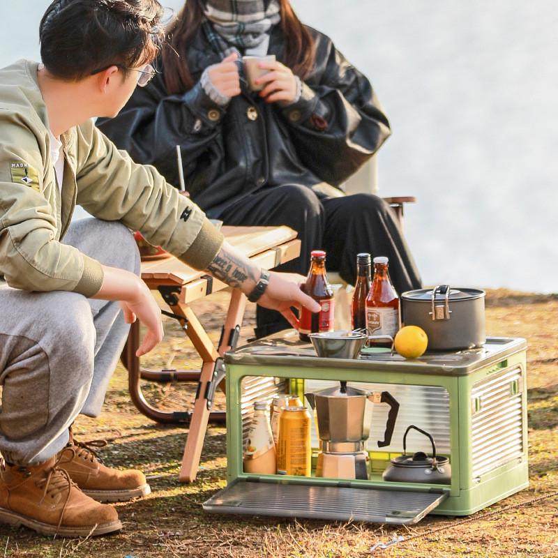 户外透明露营五开门折叠收纳箱车载后备储物箱家居带滑轮整理箱