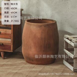 复古色陶盆侘大花盆风花盆土陶盆粗陶瓶民宿装饰陶盆花瓶落地寂