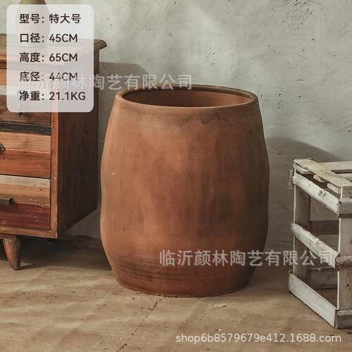 复古色陶盆侘落地风花盆土陶盆粗陶瓶民宿装饰陶盆花瓶寂大花盆