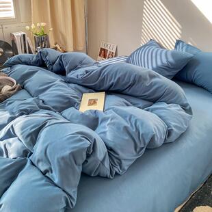纯色简约水洗棉被套单件150x200x230cm被单三件套床上四件套被罩