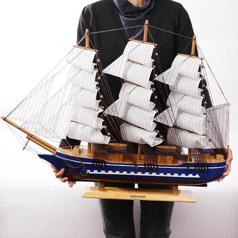 木制帆船模型摆件地中海风格室内装饰品卧室书桌软装一帆风顺饰摆