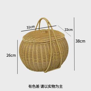 仿藤编菜篮子编织户外野餐篮日式提篮水果篮花篮外出茶具收纳篮