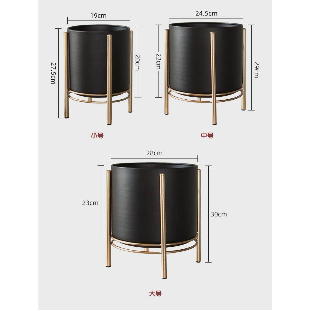现代简约多肉阳台圆形黑色加厚铁艺花盆装饰台面创意家居花器批发