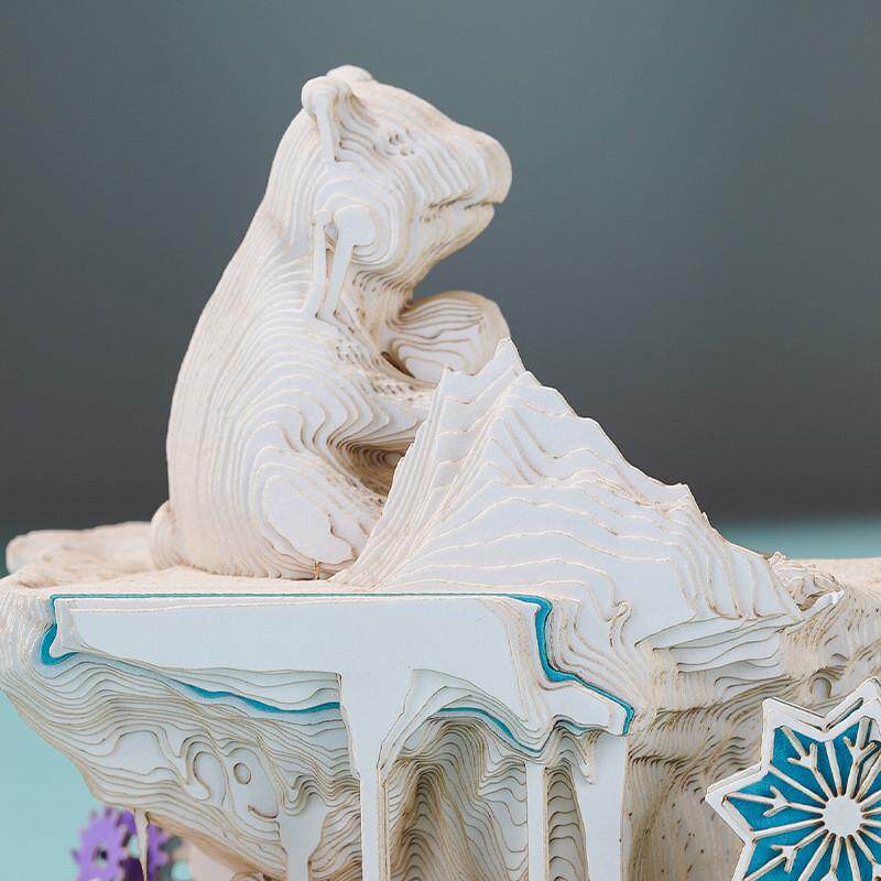 创意高手撕便利贴纸雕模型桌面便签纸颜值摆件3d立体便签本北极熊