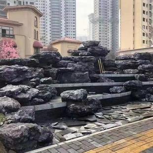 庭院景观石枯山水石切片供应景观石 镜面景观黑山石异形水钵日式