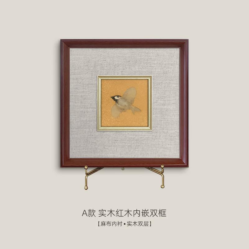 新中式没骨鸟独特中古风客厅挂画斗柜背景墙玄关书房边柜装饰摆件