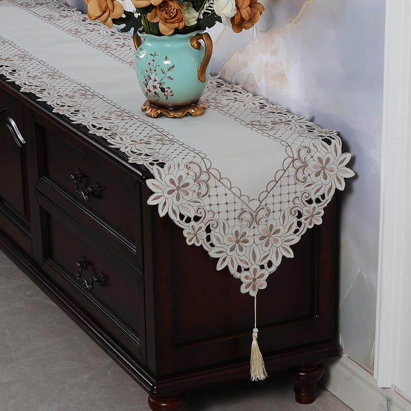 9n美式客厅茶几电视柜桌布盖布简约长方形鞋柜镂空长条防尘罩桌布